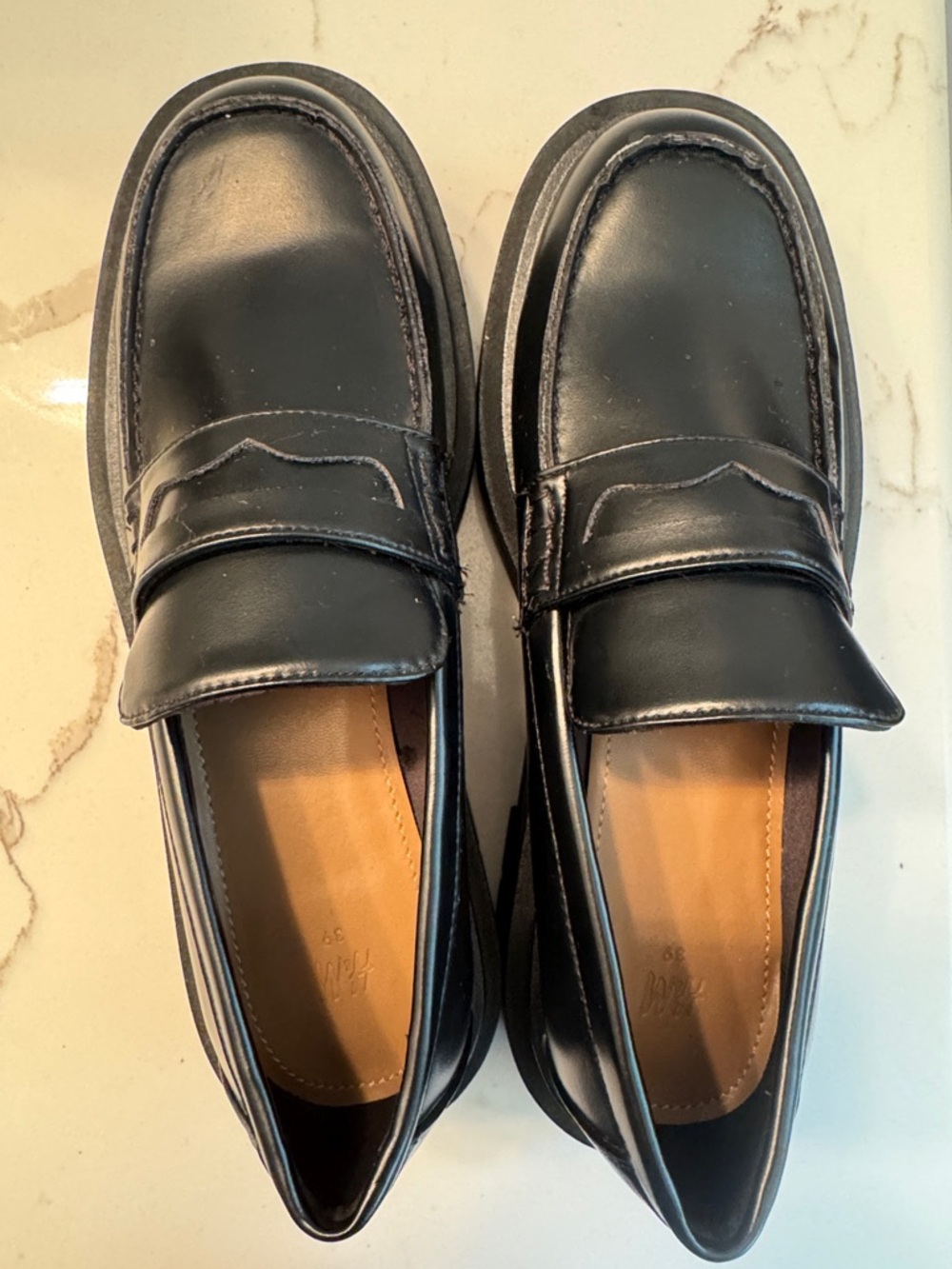H&M Black Leather Penny Loafers for Men